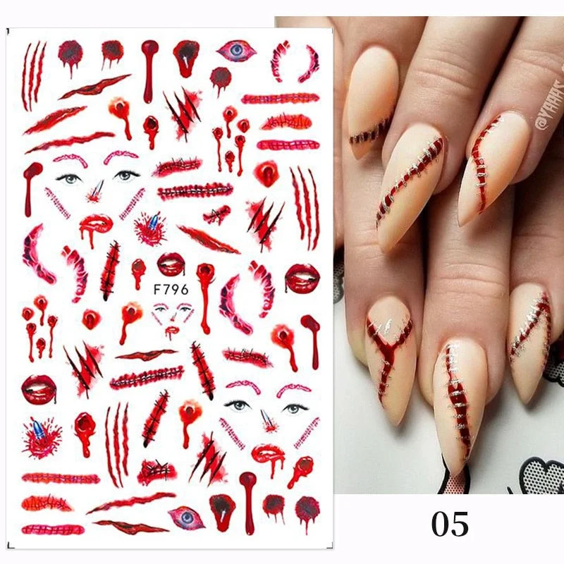 1Pc 3D Halloween Nail Stickers Anime Joker Spider Snake Sliders Nail Art Stickers Adhesive Christmas Decals Snowflake Decor-Nail Inspo