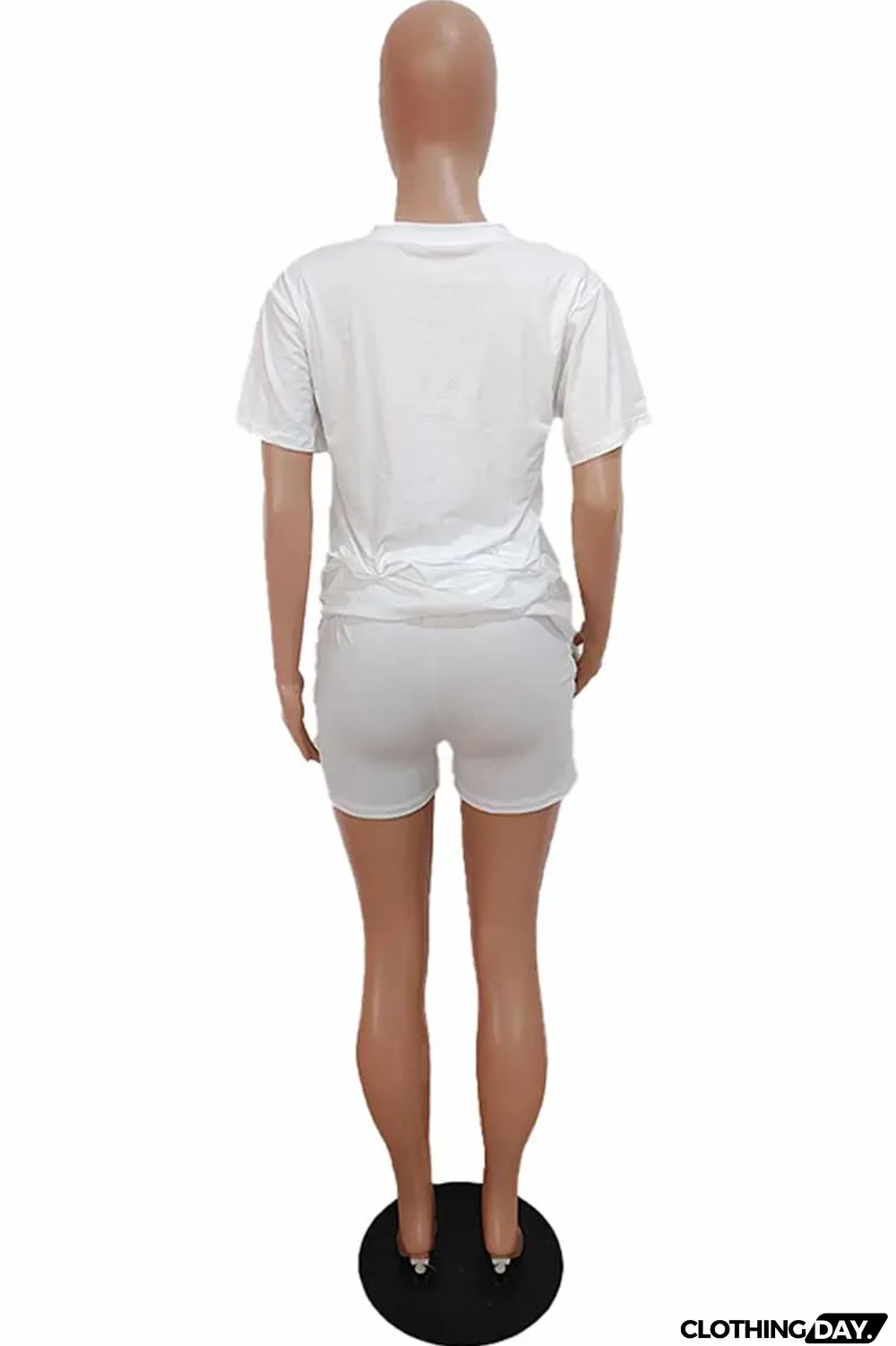 Purple Casual Print Letter O Neck Short Sleeve Two Pieces