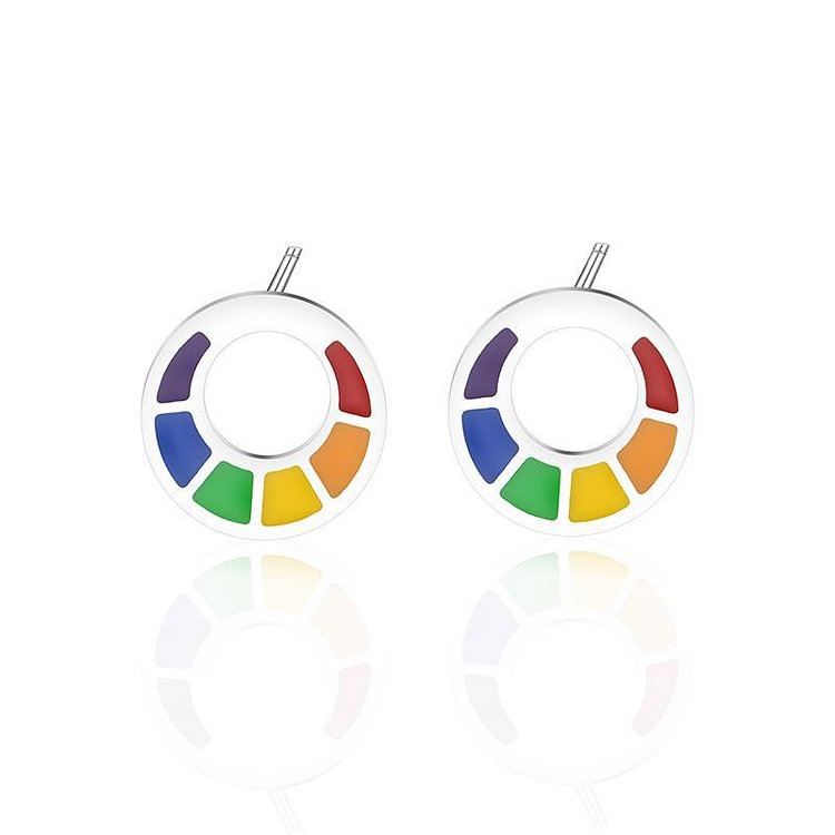 Round Pentagram Rainbow Stud Earrings