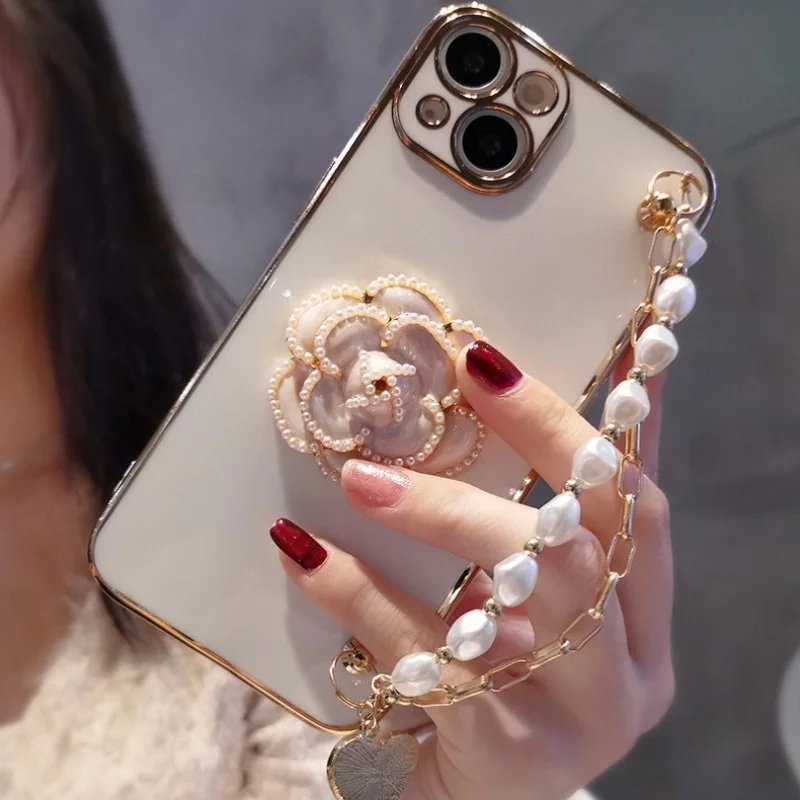 Athvotar Camellia Chain For Samsung Galaxy A32 A52 A72 S20 S21 S22 Plus Ultra + Pro FE A 71 51 Note 10 20 Soft Plating Phone Case