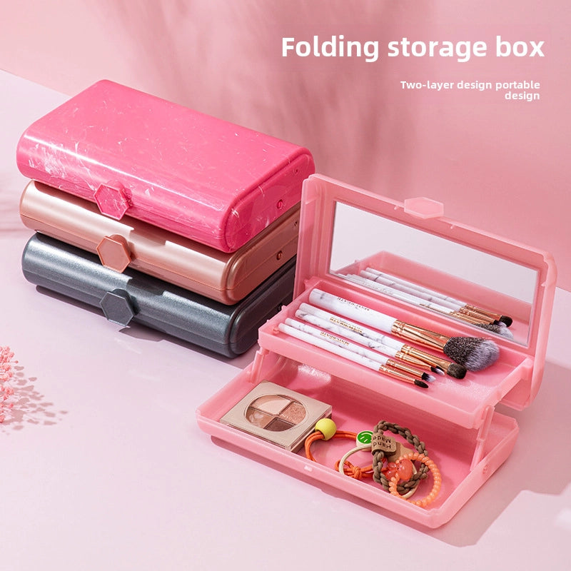 Cosmetic Box With Mirror Jewelry Storage Box Girl Student Double-layer Storage Box Portable Travel Cosmetics Storage Bag