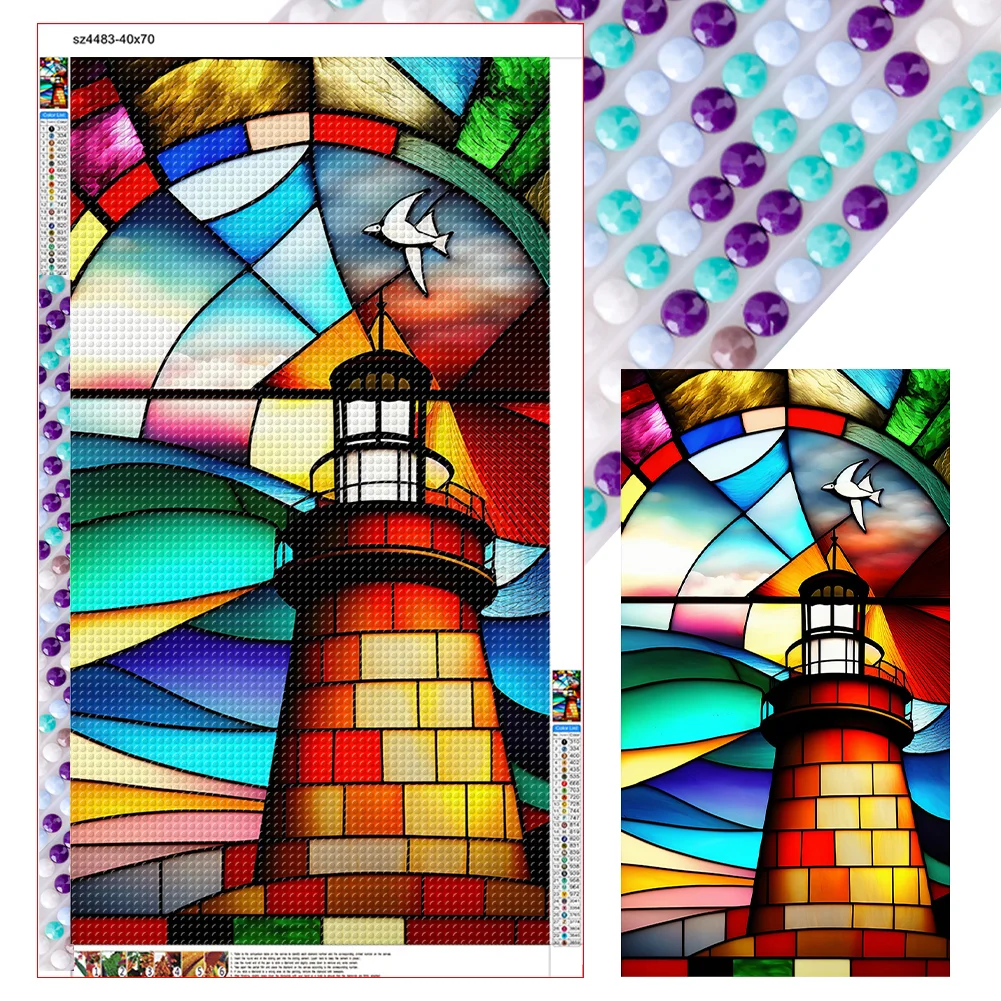 Diamond Painting - Full Round Drill - Stained Glass Lighthouse(40*70cm)