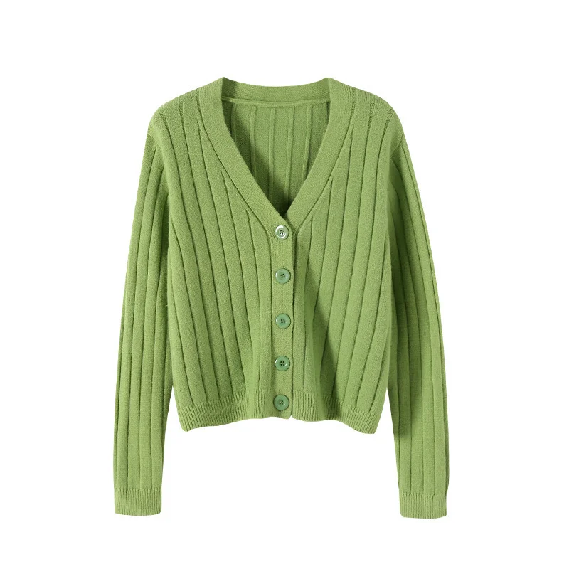 Uveng Uveng Autumn And Winter Short External Loose Net Red Long-Sleeved V Sweater Knitted Shirt Solid-Colored Cardigan Coat Top Woman