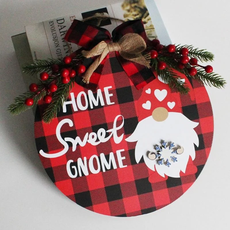 Christmas Wooden Gnome Door Sign Interchangeable Hanging Decoration