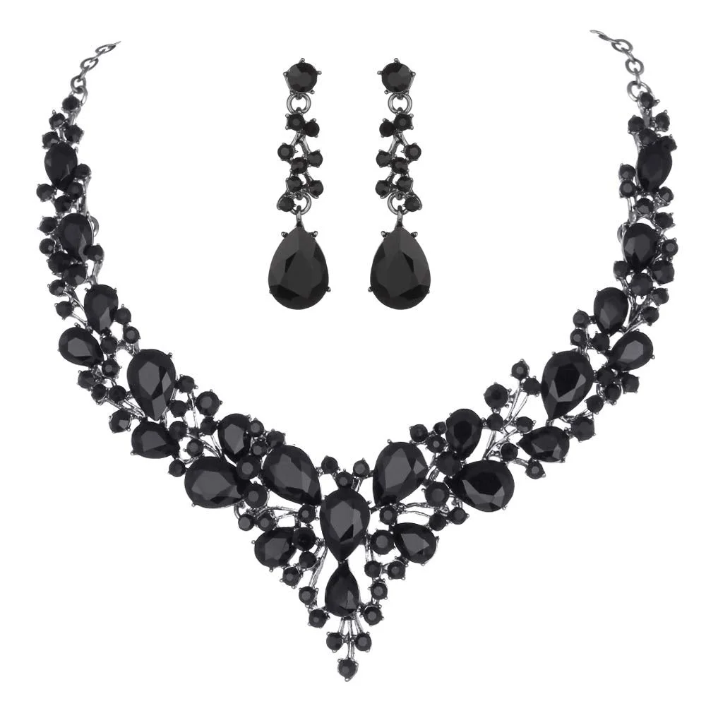Austrian Crystal Necklace and Earrings Jewelry Set Gifts fit with Wedding Dress