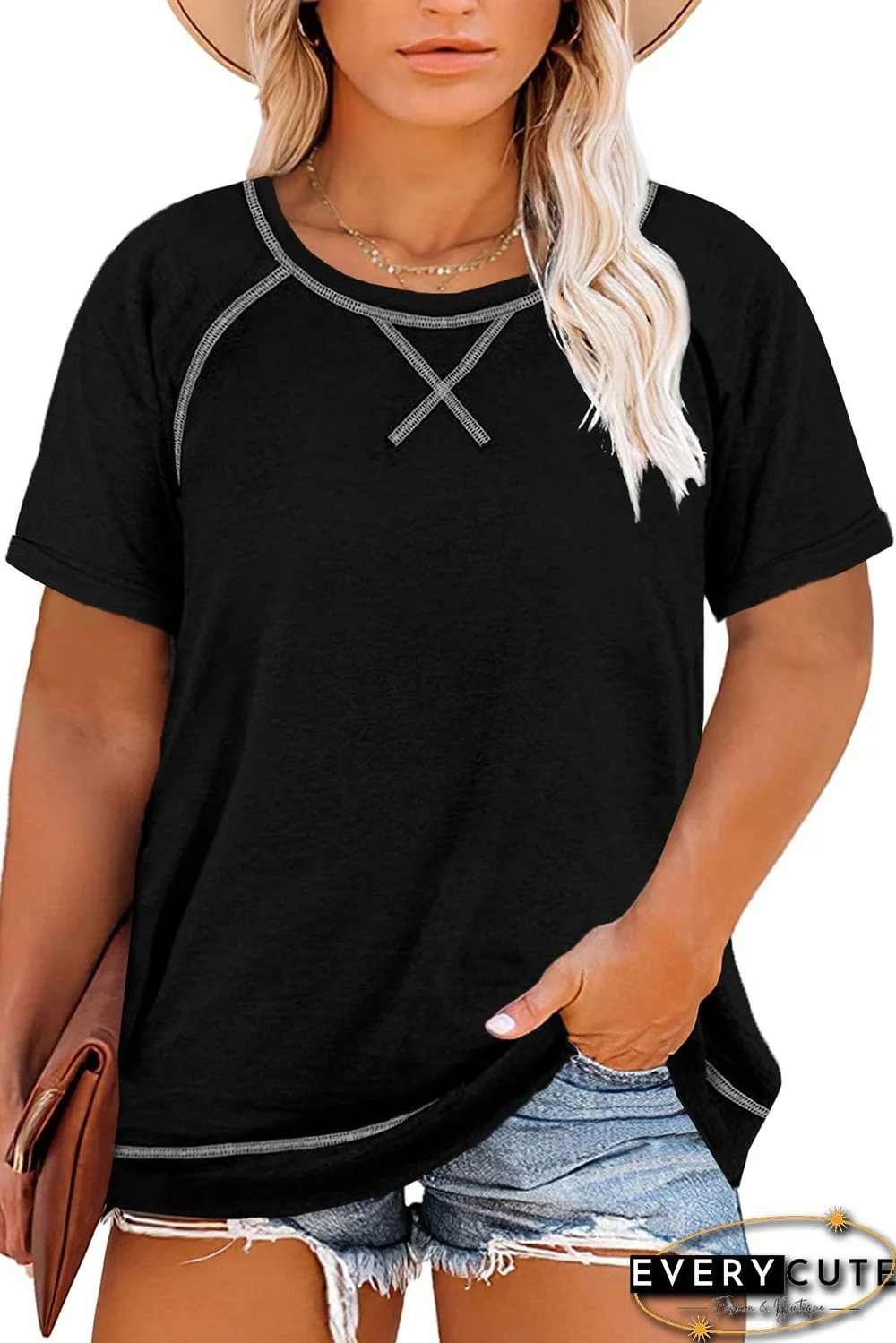 Black Plus Size Crewneck Short Sleeve T Shirt