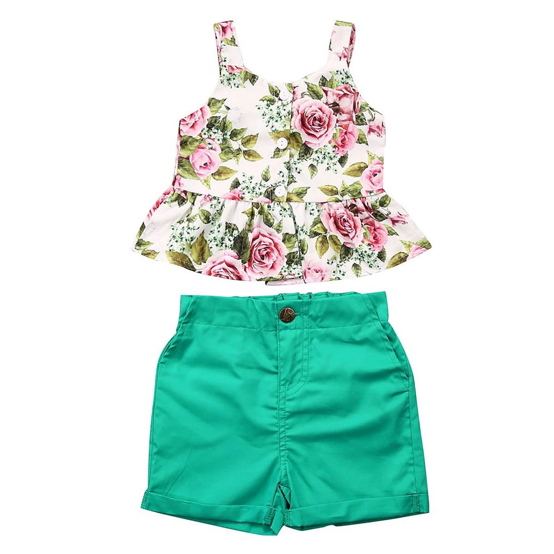 2020 Baby Summer Clothing 1-6y Floral Newborn Baby Girl 2pcs Clothes Vest Tops Shorts Pants Outfits Set