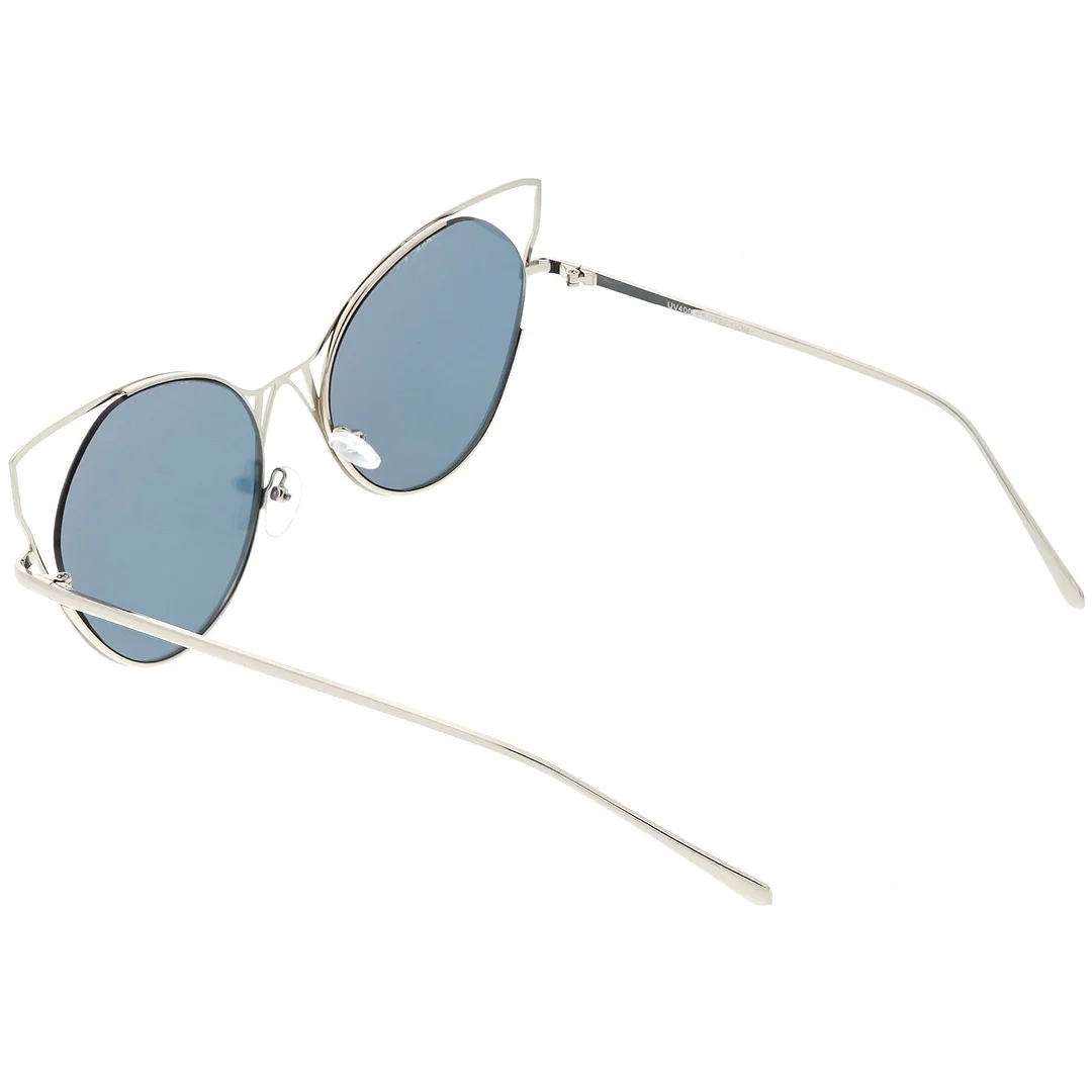 Oversize Cat Eye glasses Semi Rimless Metal Cut Out Mirrored Flat Lens 60mm