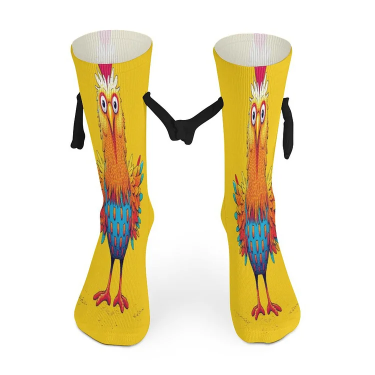 Hand Holding Socks Crazy Rooster Anime Cartoon  customized, personalized, gift