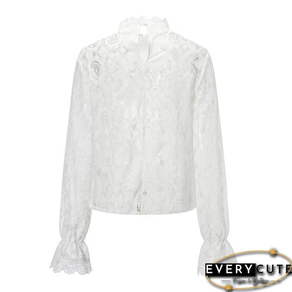 Pure Color Pattern Lace Top