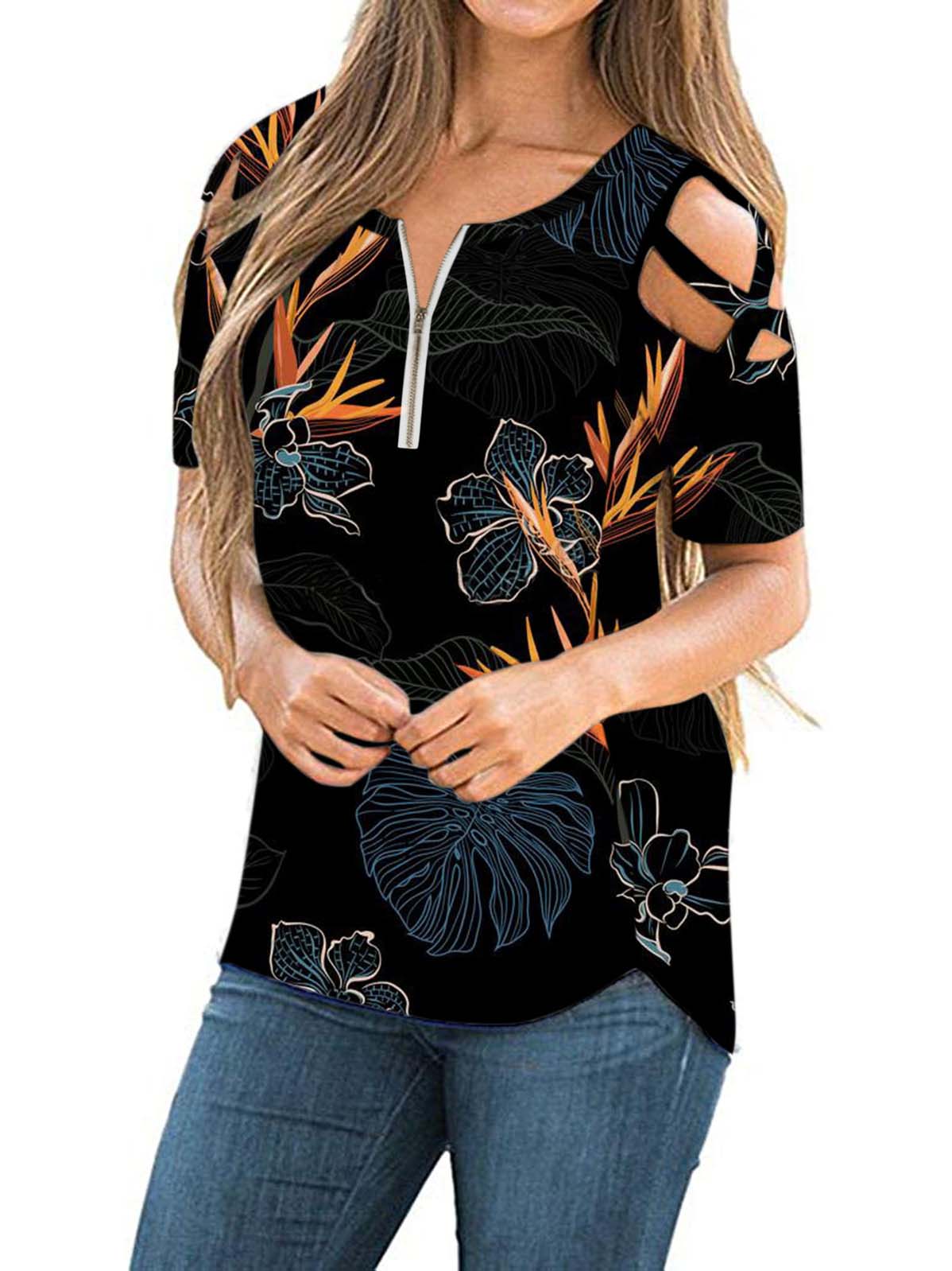 Women's Scoop Neck Short Sleeves Printed Tops