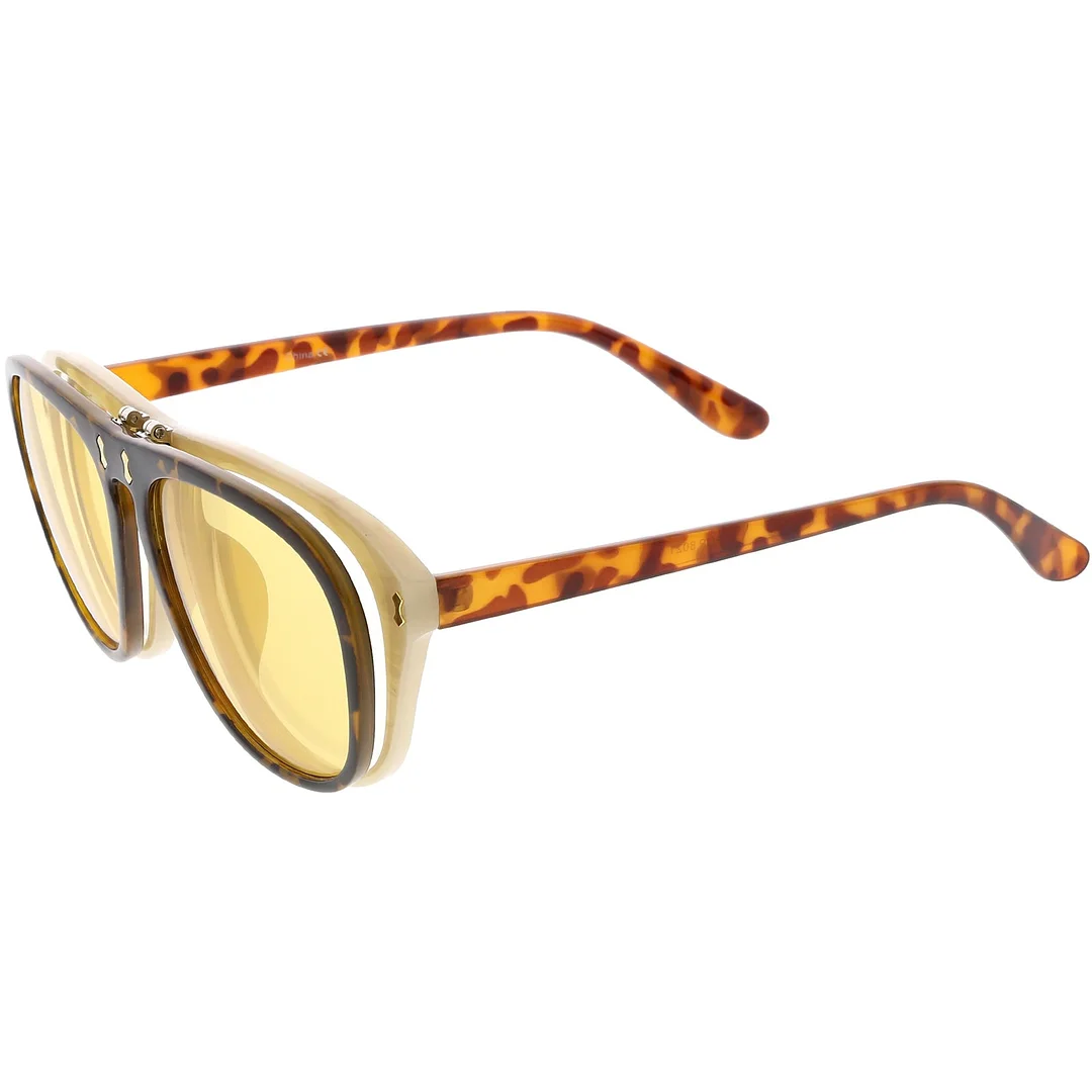 Men's Two Toned Flip-Up Aviator glasses Neutral Colored Lens 55mm