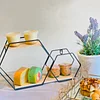 10"x17" | 2-Tier Hexagon Floating Shelf, Dessert Display Stand With Black Double Geometric Design