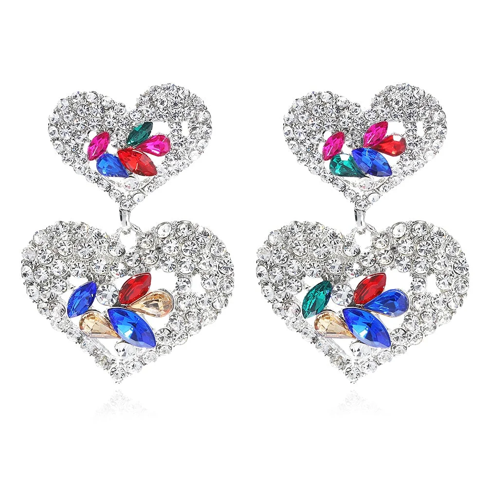 Dvacaman 2022 Valentine's Day Heart-Shaped Rhinestone Earrings For Women Shiny Statement Wedding Party Gift Crystal Drop Jewelry