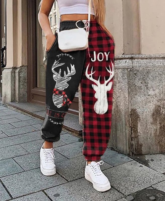 Christmas Print Loose Fitness Track Pants