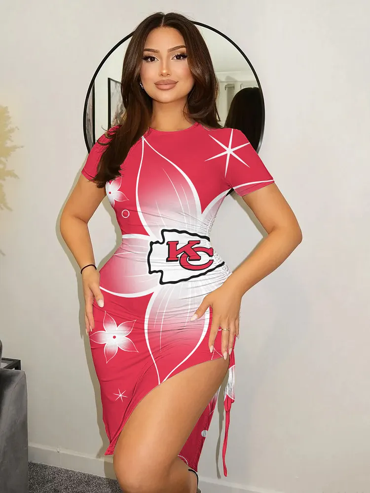 Kansas City Chiefs  Women's Drawstring  High Slit Bodycon Dress