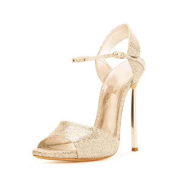 Gold Sparkly Stiletto Heel Dress Sandals |FSJ Shoes