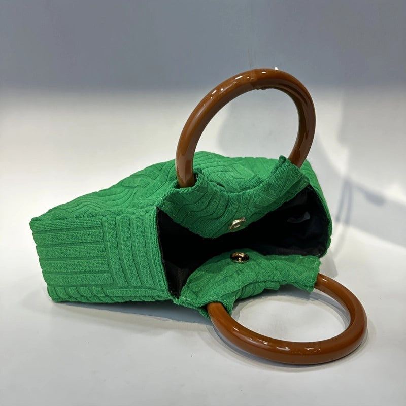 Green Corduroy Solid Color Cloud Shape Evening Bags