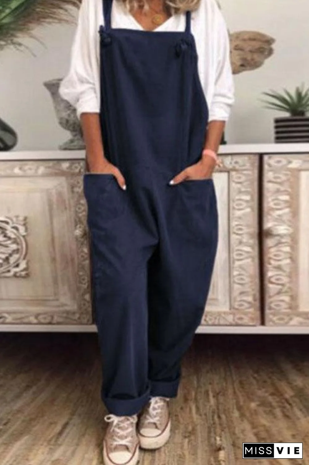 Cotton Linen Wide Leg Baggy Overalls
