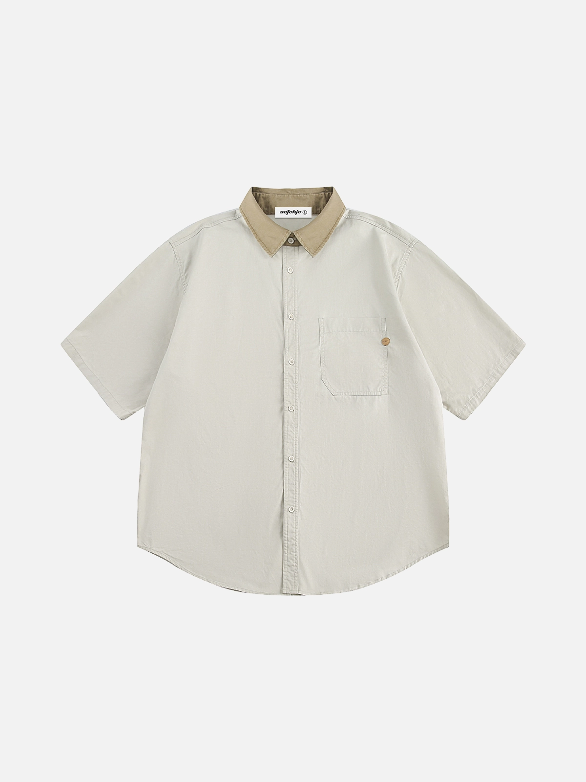 Khaki Basic Color-Block Polo Collar Short Sleeve Shirt Front