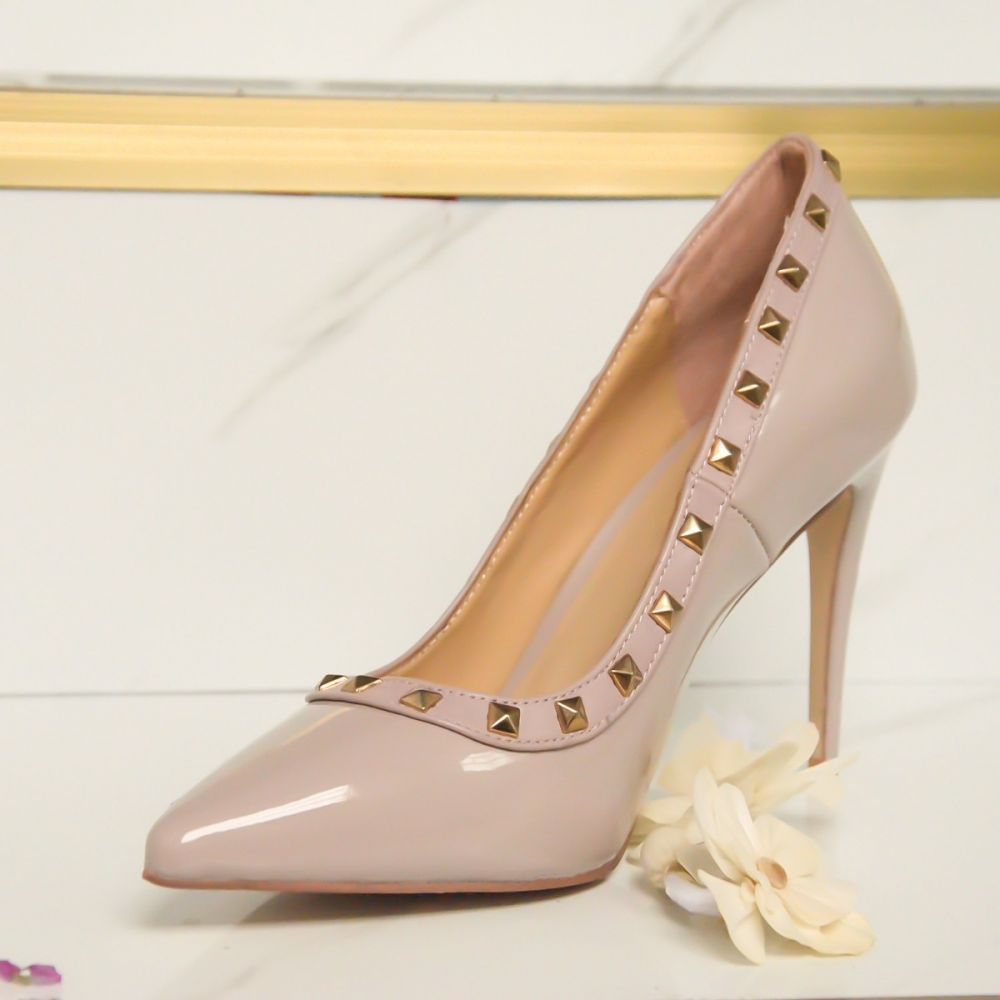 Nude Heels Studded Heels Pump Heels Women's Designer Heels
