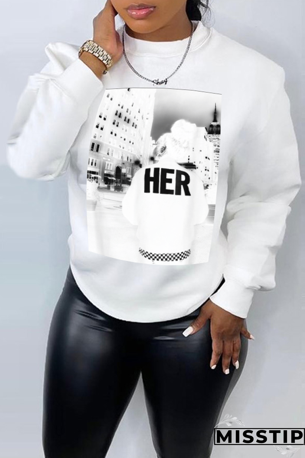 White Casual Vintage Print Patchwork O Neck Tops