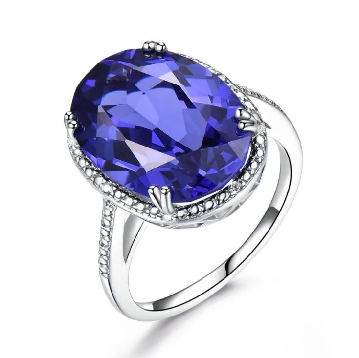 Vintage Oval Cut Tanzanite Ring In Sterling Silver