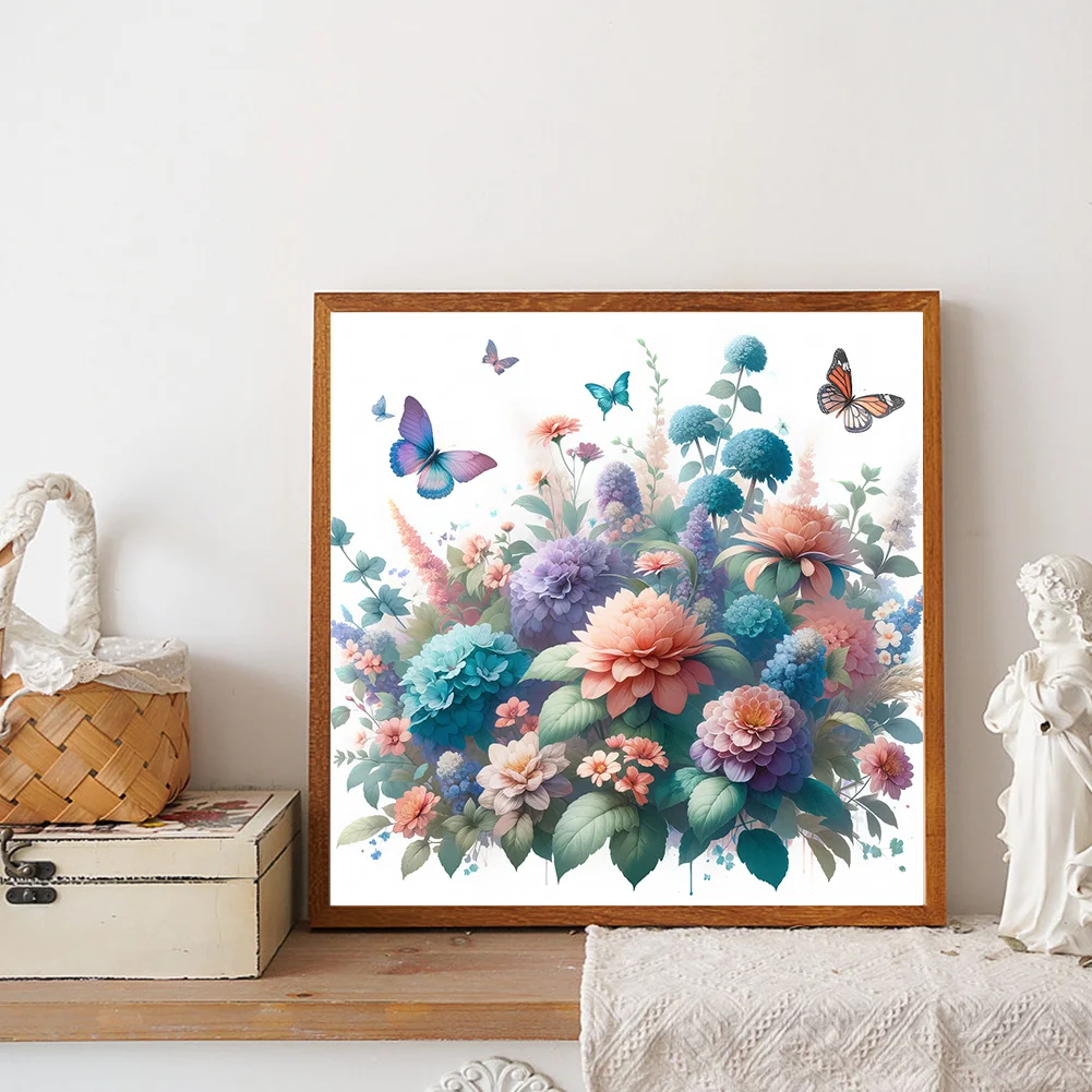 Diamond Painting - Full Round Drill - Flower Butterfly(Canvas|30*30cm)
