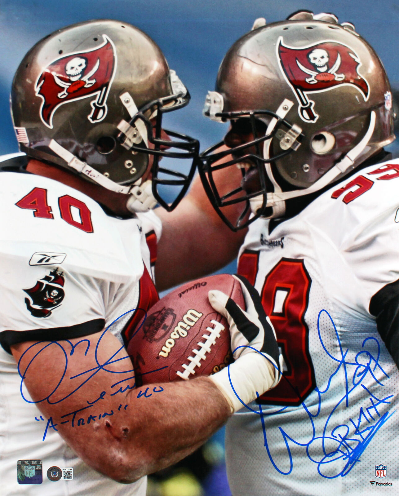 Buccaneers Warren Sapp & Mike Alstott Signed 16x20 Celebration Photo Poster painting BAS Witness