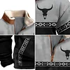💥 2025 Hot Sale!Men's Western Fleece Jacket Cowboy Bull Head Print Pullover 1/4 Zip Stand Collar LongSleeve Sweatshirts
