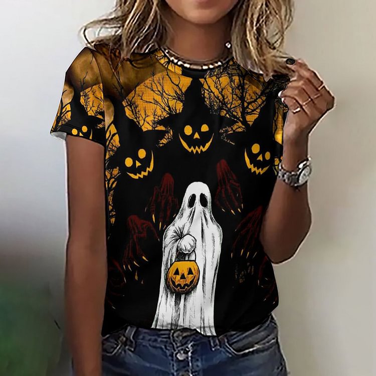 Halloween Print Crew Neck Casual T-Shirt
