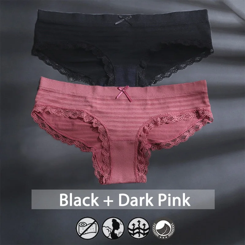 M-XXXL Plus Size Women Panties Underwear Female Lingerie Sexy Briefs Big Pantys Low Waist Lace Panties Striped Intimate 2PCS/Set
