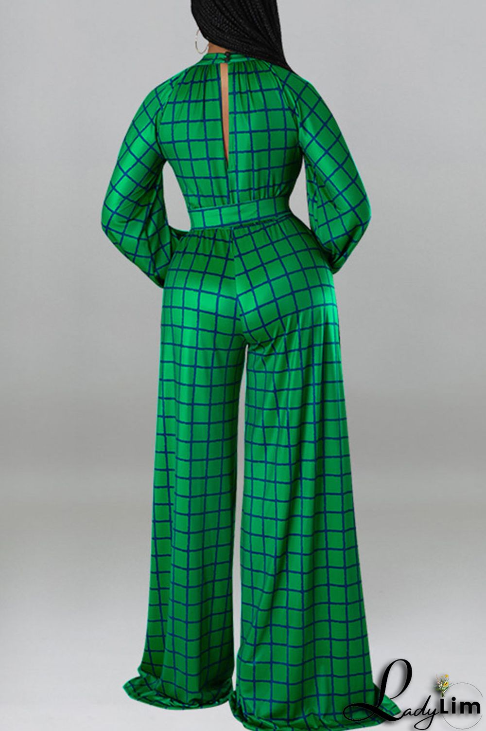 Tangerine Casual Plaid Print Patchwork O Neck Straight Jumpsuits