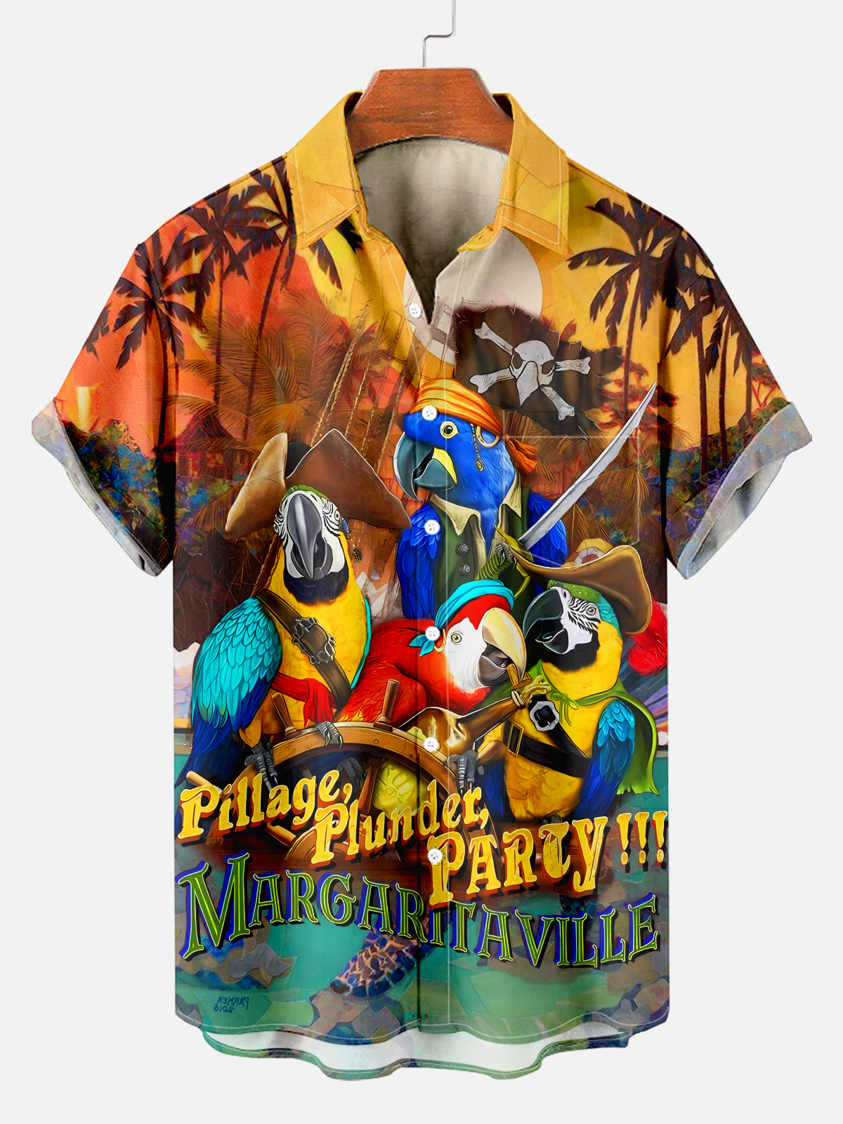 Attractive Hawaiian Parrot Party Cartoon Print Shirt PLUSCLOTHESMAN