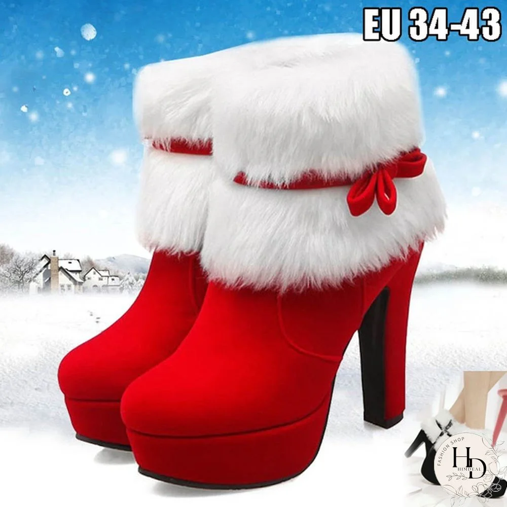 Women Winter Red Black High Heel Ankle Boots Booties for Casual Walking Party Christmas Dress Plus Size 34-43