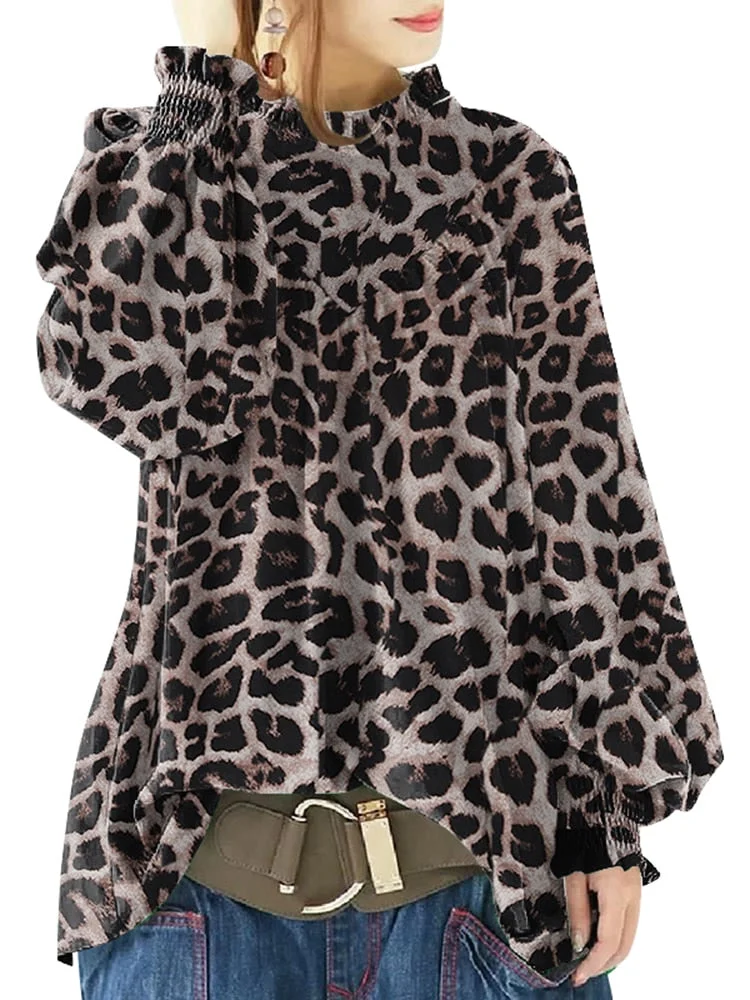 ZANZEA 2021 Women Fashion Casual Office Shirt Solid Chemise Femme Clothing Plain Ruffles Work Blusa Autumn Puff Sleeve Blouse