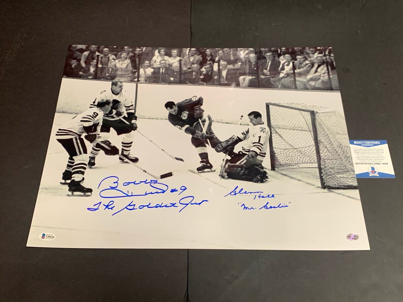 Bobby Hull Glenn Hall Blackhawks Autographed Signed 16x20 Beckett COA Golden Jet