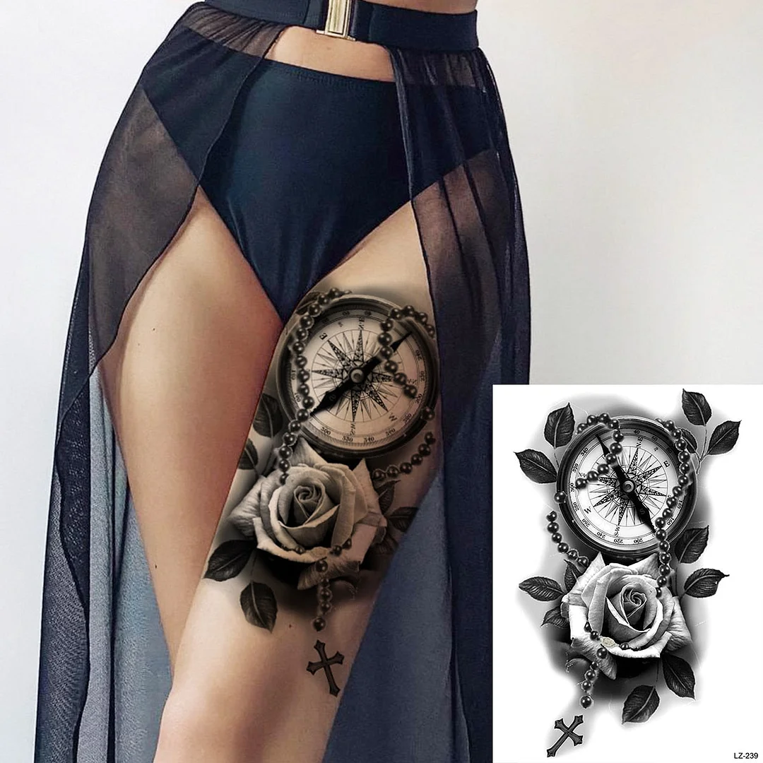 Black Rose Flower Sexy Temporary Tattoos For Women Adult Thigh Peony Skull Realistic Fake Tattoo Sexy Washable Tatoos Sticker