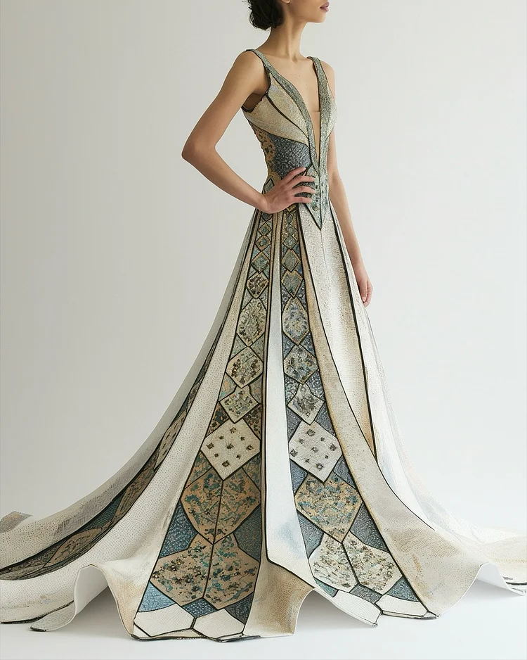 Women's V-neck sleeveless printed Dress
