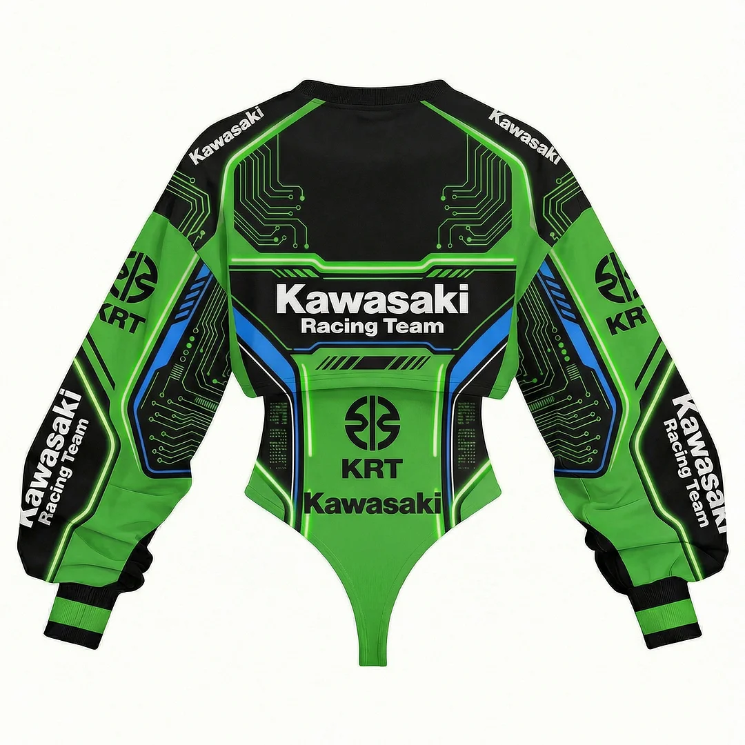 Women's Racing Team Logo Digitally Printed Tights Irregular Sweatshirt Set