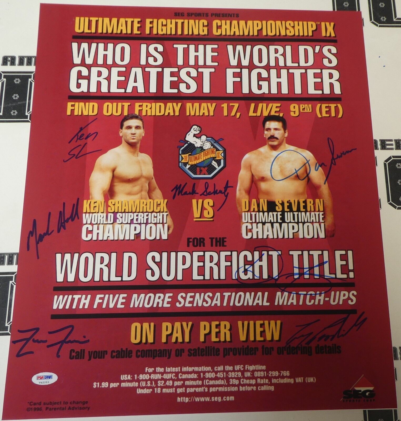 Ken Shamrock Dan Severn Mark Schultz +4 Signed UFC 9 16x20 Photo Poster painting Poster PSA/DNA