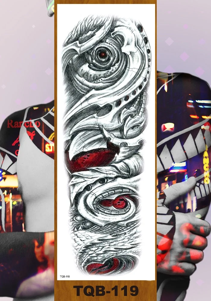 Full Flower Arm Temporary Tattoo Sticker Man Woman Body Leg Fake Tatoo Skull Night Demon Grim Reaper Good and Evil Waterproof