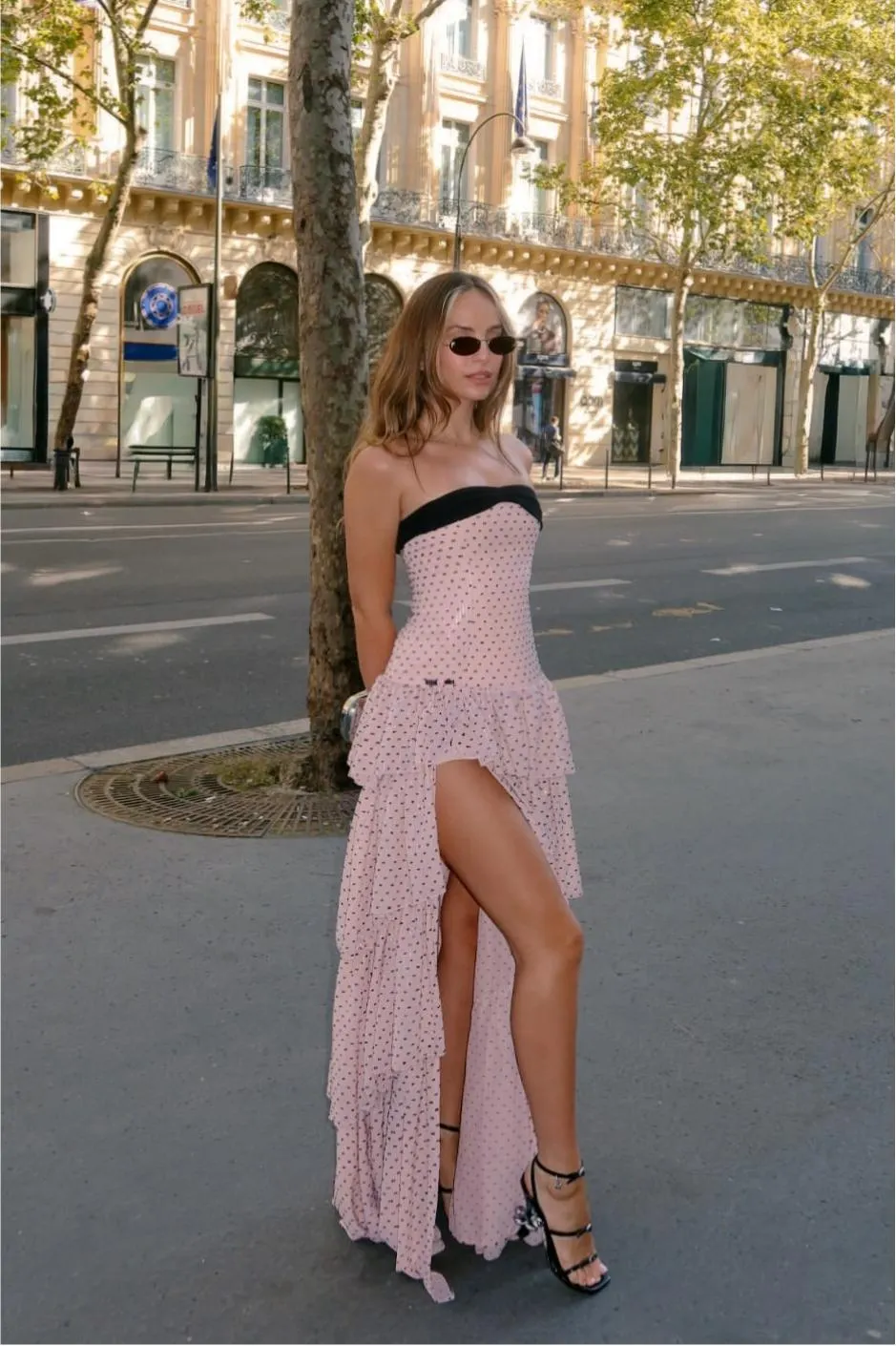 Glamorous Light Pink Strapless Sleeveless High-Waisted Long Prom Dress With Ruffles And High Slit | PM0122 Wellcucu