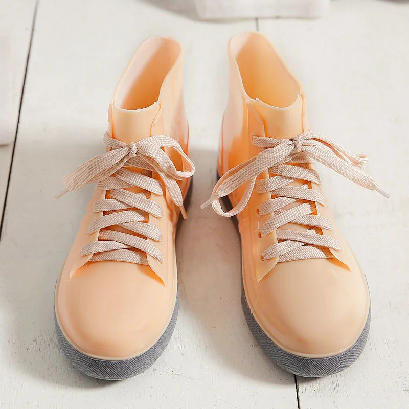 Leopard Women's Rainshoes Waterproof Non-Slip Flat Rubber Shoes Women Rain Boots Short Tube Lace Up Velvet Warmer Winter Boots