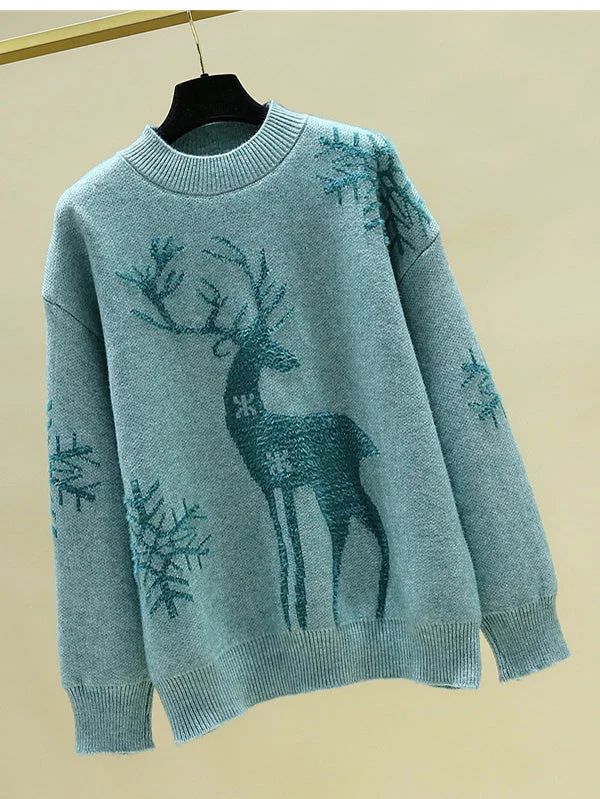 Women Crewneck Reindeer Funny Christmas Sweater-elleschic