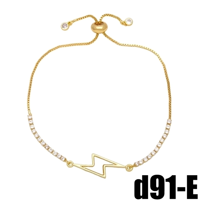 Ig Style Fashion Minimalist Star Heart Shape Lightning Copper Plating Inlay Zircon 18k Gold Plated Bracelets