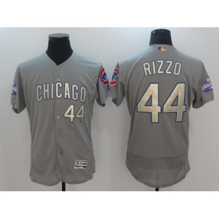 Men's Chicago Cubs #44 Anthony Rizzo World Series Champions Grey Program Flexbase Stitched MLB Jersey 2QYY