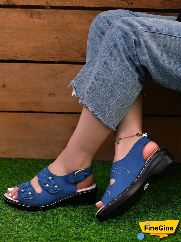 Women Appliques Decor Cut Out Slingback Wedge Sandals, Fashion Summer Sandals