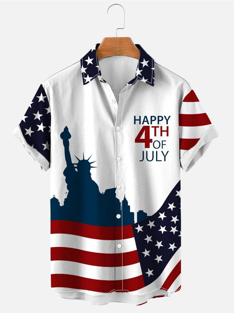 Men's Statue of Liberty Independence Day Happy 4th of July Casual Print Shirt