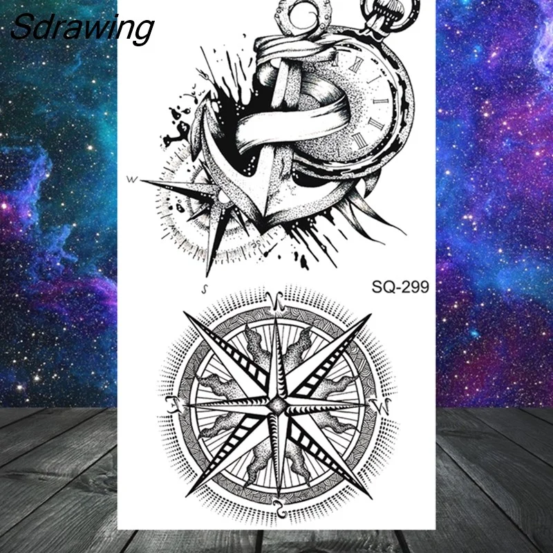 Sdrawing Butterfly Anchor Lion Wolf Temporary Tattoos For Women Men Skeleton Whale Elephant Fake Tattoo Neck Arm Hands Small Tatoo